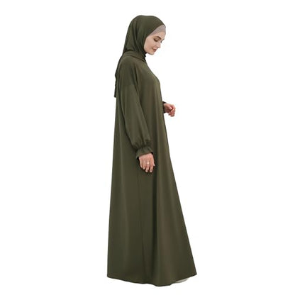 Abaya Muslim Women Hooded Dress Loose Sleeve Loose Maxi Modest Islamic Clothing Prayer Dress Kaftan - color: Army Green