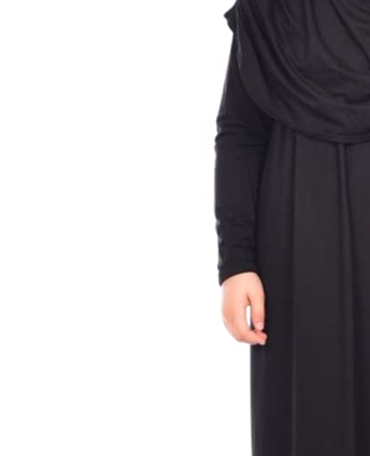 Prien Kids Prayer Dress Muslim Clothes for Girls Long Sleeve Abaya with Hijab Two Piece Maxi Islamic Set Scarf Kaftan Jilbab - color: Black