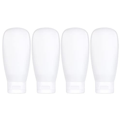 TSA Approved Travel Bottles Set for Toiletries Travel Size Containers Kit 4 Pack Portable Leak Proof Refillable Squeeze Cosmetic Airplane Essential Shampoo Hair Conditioner Body Lotion Bath Shower Gel - color: White 60ml