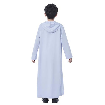 Xiaojmake Dubai Abaya Thobe Elegant Ramadan for Boys Zip Arabic Prayer Clothes with Pockets Islamic Muslim Outfits 3-15Y - color: Gray, size: 3-4T