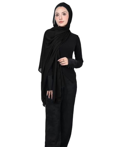 Modal Cotton Hijab Scarf for Women with Undercap Set - color: Black