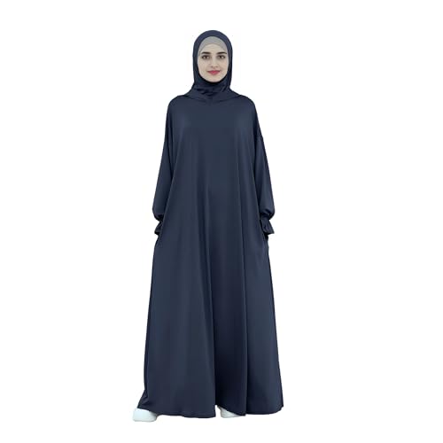Abaya Muslim Women Hooded Dress Loose Sleeve Loose Maxi Modest Islamic Clothing Prayer Dress Kaftan - color: Navy