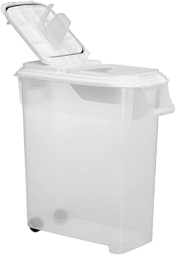 Buddeez Airtight Rolling Pet Food Storage Container, Bird Seed, 50 Quart | For dog food, cat food or bird seed, Rolling bin for easier movement - color: White Lid, size: 1 Pack (50 Quart)
