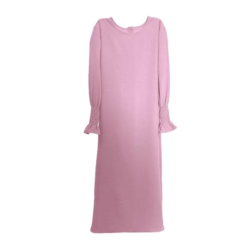 2PCS Girls Muslim Abaya Prayer Dress with Hijab Solid Color Islamic Middle East Arab Dubai Dress Ramadan Eid Burqa Clothes - color: A-pink, size: 7-8 Years