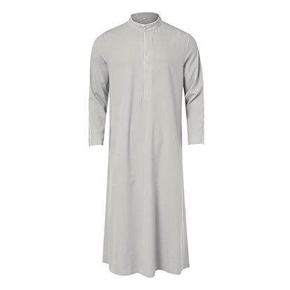 Men’s Thobe Muslim Islamic Robe Kaftan Long Sleeve Jubba Arabic Gown Ramadan Eid Prayer Ethnic Dress A9 - color: Grey, size: Large