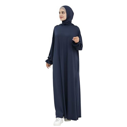 Abaya Muslim Women Hooded Dress Loose Sleeve Loose Maxi Modest Islamic Clothing Prayer Dress Kaftan - color: Navy