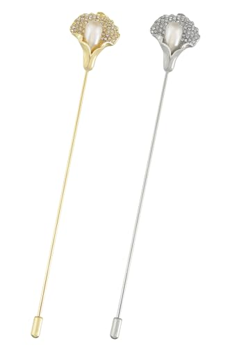 Alilang Vintage Hat Pin 5 inch Long Handle Golden Tone Lapel Pins Tie Scarf Brooch Jewelry Accessories Pack of 2/3/5 - color: 2 PCS Calla Lily
