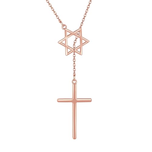 Cross Star of David Necklace Sterling Silver Cross Star David Layered Pendant Jewish Jewelry for Women Mom - style: Star David-Rose Gold