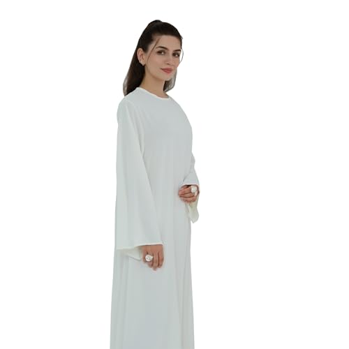 Women Abaya Dress with Belt Muslim Bell Sleeve Robe Islamic Prayer Jilbab | with Belt, A-line Skirt, Bell Sleeve - color: White, size: Large