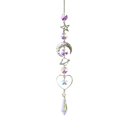 Colorful Crystal car Mirror Hanging Accessories，Car Charm，Rear View Mirror Hanging Decors， Gifts for Women (Moon-D) - color: Moon-d
