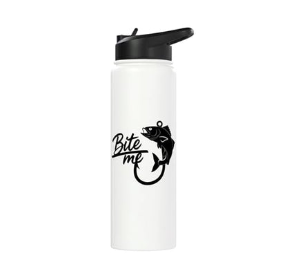 Bite Me Fishing Hook Funny Angler Fish Graphic Stainless Steel Insulated Water Bottle - color: White