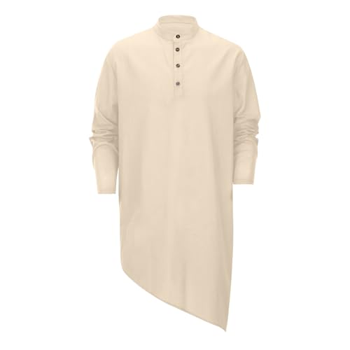 Men Islamic Caftan Thobe Side Split Button Down Durable Comfortable Saudi Arabic Arab Costume Thobes - color: Khaki, size: 3X-Large