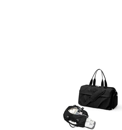 Gym Bag for Women Men with Shoe Compartment, Sport Duffel Bag, Waterproof Travel Weekender Overnight Carry on Bag for Yoga with Trolley Sleeve, Black - color: A-Black