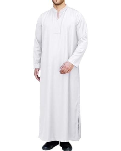 LVCBL Kaftan Thobe 남성용 빅 앤 톨 무슬림 로브 남성용 긴소매 카프탄 - color: 화이트., size: 라지