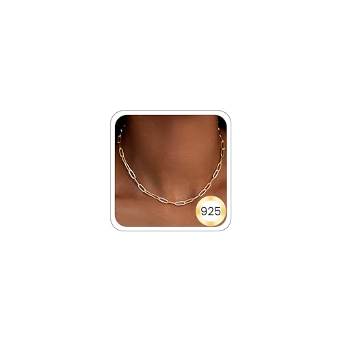 3MM Paperclip Necklace 925 Sterling Silver Paperclip Chain Necklace for Women, Sturdy & Durable Women's Chains Necklace, 16 18 20 22 24 26 Inch - color: Gold, size: 16 Inch