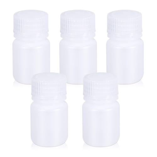 1 oz Small Plastic Bottles with Caps, 5 Pack Wide Mouth HDPE Travel Bottles for Toiletries, Refillable Containers for Liquids, Pills, Samples and Lab Reagents, Translucent - color: Translucent, size: 1oz(30ml)