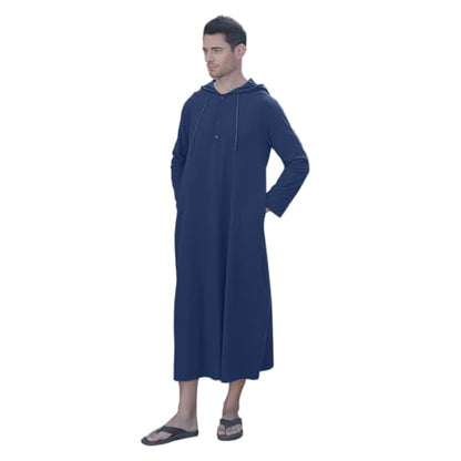 YAOHUOLE Long Sleeve Kaftan Thobe Button down Men Thobe with Pocket Big and Tall Kaftan Muslim Men Thobe - color: 02 Dark Blue, size: 3X-Large