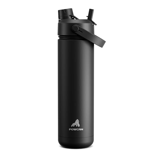 POWCAN 26 oz Insulated Water Bottle with 2-in-1 Straw and Spout Lid, Keep Cold 24H, Leak-Proof, Fits in Car Cup Holder, Stainless Steel Water Bottle for Sports, Travel, and School (Dark Knight) - color: Dark Knight, size: 26 Ounces