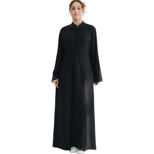 Lenmipot Elegant Middle Eastern Abaya 2pcs Stand Collar Maxi Dress for Women Muslim Jilbab Kaftan Eid Dubai Abaya Outfits - color: Blacka, size: Large