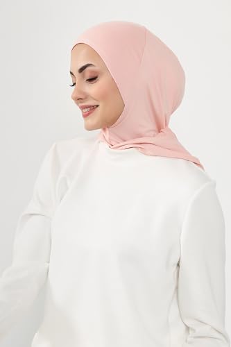Aisha's Design Full Coverage%95 Cotton Bonnet for Women, Ready-to-Wear Hijab Bonnet Headscarf with Neck Coverage - color: Powder