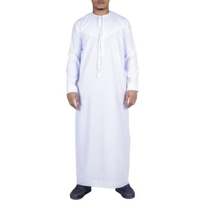 Men's Thobe Emirati Omani Jubba Islamic Clothing Muslim Kaftan Eid Robe Arab String Tassel - color: White Slim, size: 56