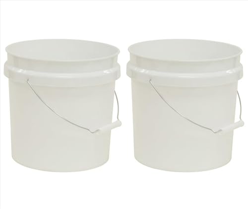 (2 Pack) 2 Gallon Round Plastic Utility Bucket | Comfort grip handle, durable white cleaning & storage pail for home, garage and garden