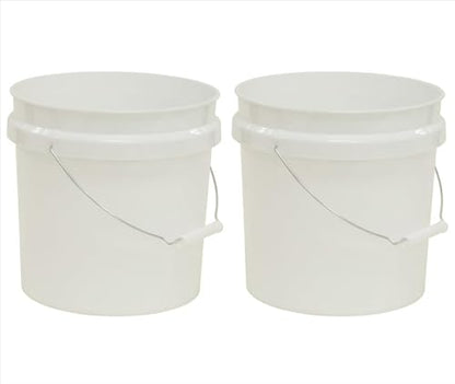 (2 Pack) 2 Gallon Round Plastic Utility Bucket | Comfort grip handle, durable white cleaning & storage pail for home, garage and garden
