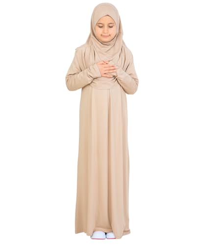 Prien Kids Muslim Prayer Dress With Hijab & Pouch, Soft Viscose Abaya For Girls, Islamic Clothes, Robe For Eid, Ramadan - color: Deep Mink