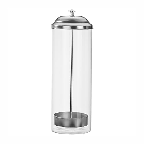Fox Run Glass Straw Holder with Stainless Steel Lid & Lifter For Countertop | 3.5" x 10.5" Dispenser with 100 Straw Capacity | Stores Chopsticks, Pencils, Pencils, Forks & More | Dishwasher Safe Holder