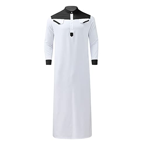 Men's Muslim Thobe Casual Islamic Long Sleeves Button Down Kaftan Arab Clothing Muslim Gown for Men - color: Black, size: Medium