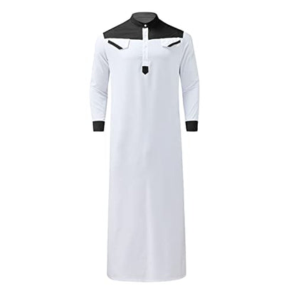 Men's Muslim Thobe Casual Islamic Long Sleeves Button Down Kaftan Arab Clothing Muslim Gown for Men - color: Black, size: X-Large