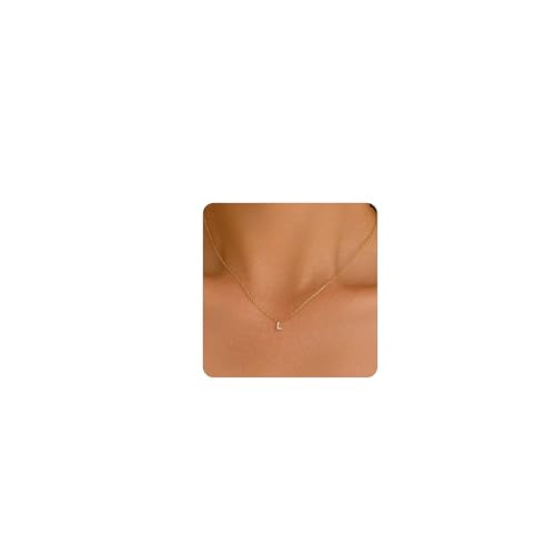 Small Letter Necklace for Women 18K Gold Plated Cubic Zirconia Tiny Initial Necklace Dainty Personalized Name Necklaces - color: L-Gold
