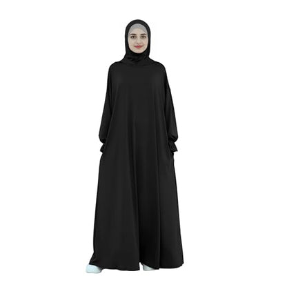 Abaya Muslim Women Hooded Dress Loose Sleeve Loose Maxi Modest Islamic Clothing Prayer Dress Kaftan - color: Black