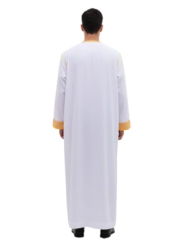 Men's Robe Muslim Clothes Muslim Islamic Pakistan Dubai Abaya Thobe Kaftan Robe Long Gown Ethnic Clothes - color: White, size: 60