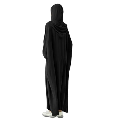 Abaya Muslim Dress Women Prayer Dress Long Sleeve Hooded Loose Maxi Dress Arabian Dubai Islamic Clothes - color: Black
