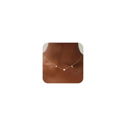 Gold Heart Initial Necklaces for Women 14K Gold Plated Dainty Heart A-Z Letter Pendant Necklace Cute Personalized Initial Letter Name Necklace Gold Jewelry Birthday Gifts for Women - color: A+Z