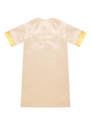 Toddler Ramadan Eid Outfit Traditional Middle Eastern Short-Sleeve Crew-Neck Thobe Kaftan Prayer Clothes - color: Champagne, size: 6-9 Months