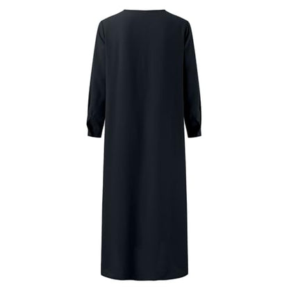 Muslim Dresses for Women Long Sleeve Muslim Prayer Dress Loose Button Down Tunic Flowy Maxi Dress Summer Clothes - color: Blue, size: Medium