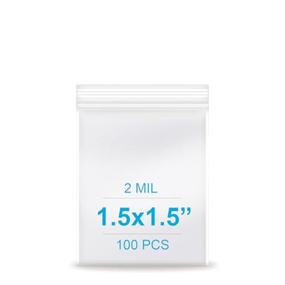 1.5''x 1.5'', (Pack of 100) 2 mil Thick Clear Plastic Reclosable Zip Poly Bags with Resealable Lock Seal Zipper for Photo, Jewelry, Bakery, Treats, Travel, Storage, Packaging & Shipping… - size: 1.5" x 1.5"