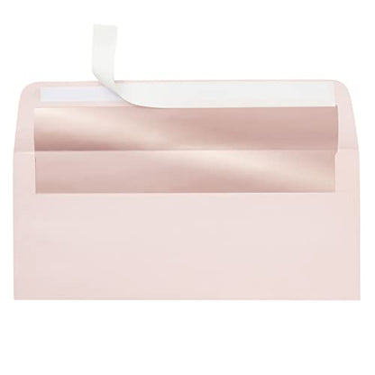Best Paper Greetings Money Envelopes for Cash - 4 1/8 x 9 1/2 In, Blush Pink & Rose Gold Foil Lined, 50 Pack - Decorative Letter Envelopes for Invitations & Mailing