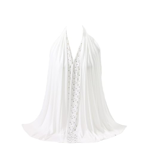 IPENNY Women's Hijab Scarf - Rhinestone Embellished, Soft Lightweight & Versatile for Daily Wear, Prayer, Special Occasions - color: White