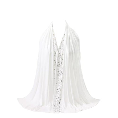 IPENNY Women's Hijab Scarf - Rhinestone Embellished, Soft Lightweight & Versatile for Daily Wear, Prayer, Special Occasions - color: White