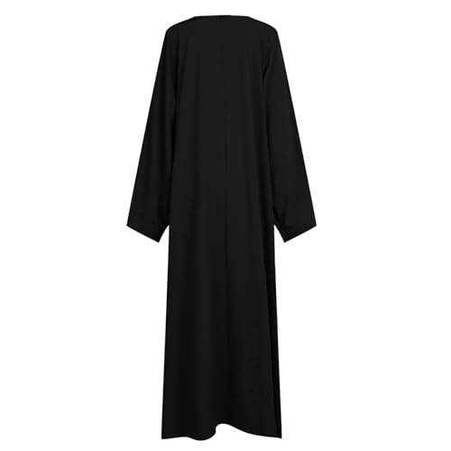 Crewneck Muslim Dresses for Women Long Prayer Dress with Belt 2026 Flowy Long Sleeve Maxi Dress Wedding Party - color: Black, size: Medium