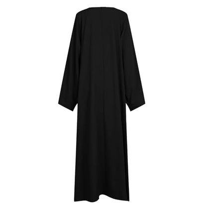 Crewneck Muslim Dresses for Women Long Prayer Dress with Belt 2026 Flowy Long Sleeve Maxi Dress Wedding Party - color: Black, size: Medium