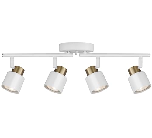 4 Light Track Lighting Kit, Matte White Brass Finish Adjustable with Modern Flush Mount Ceiling Spotlight for Kitchen,Dining,Living Room,Home Improvement - size: 4 Light White