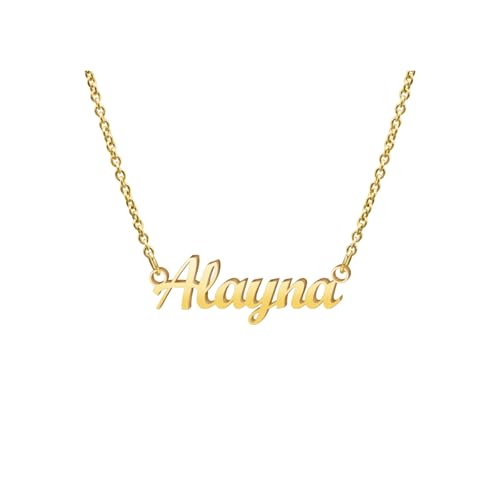 Ldurian Custom Name Necklace, Personalized Name Plate Pendant Necklace Pre Gifts, Charm Pre-made Jewelry for Mom Mama Birthday Anniversary - size: 22 Alayna