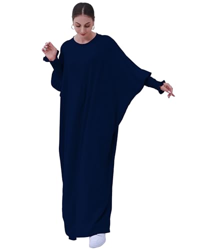 Muslim Prayer Abaya Islamic Women's Khimar Pure Color Hijab Dress Long Sleeve Dubai Kaftan - color: Darkblue