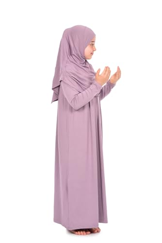ihvan online Muslim Dress for Girls, Long Sleeve One-Piece Islamic Prayer Dress, Hijab for Kids, Girls Abaya, Islamic Gifts - color: Lilac