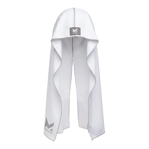 MISSION Cooling Hoodie Towel, Evaporative Cool Technology, Cools Instantly When Wet, UPF 50 Sun Protection, Contours Your Head to Stay in Place, Great for Sports, Fitness, Gym - color: White