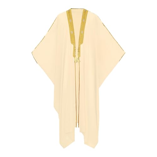 Boys Muslim Arabic Thobe Soft Lightweight Embroidered Robe Islamic Kaftan Middle East Prayer Party Dress Ramadan Eid Outfits - color: Beige, size: 5-6 Years